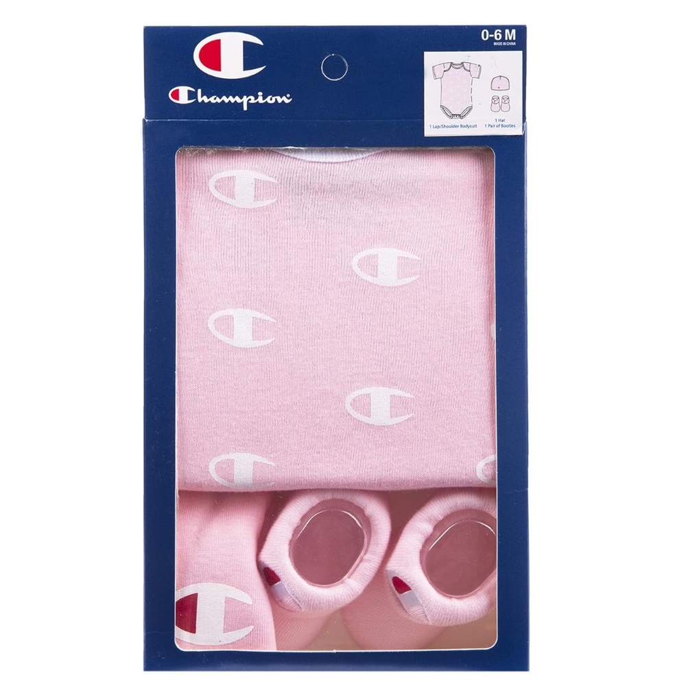 NWT 0-6 months Champion Baby Infant 3-Piece Box Set  Body Suit Hat Booties